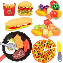 Kitchens Play Food Kids Simulation Kitchen Toy Pretend Cooking Toys Cookware Pot Hamburger dog Fries Pizza Interactive For Girls 230605