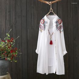 Ethnic Clothing Chinese Style Shirts Women 2023 Plus Size Tops And Blouse Embroider Long Sleeve Vintage Ladies Office Casual Button Up Top