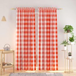 Curtain Red Plaid Window Living Room Bedroom Thin Sunshade Polyester Festival Home Kitchen Decor