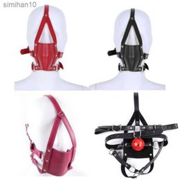 Faux Leather Head Harness Panel Bondage Gag Half Facepiece Restraint Hood Mouth Strap Oral Ball Couple BDSM Slave Roleplay L230518