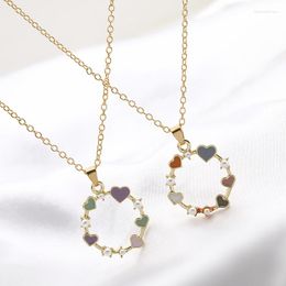 Pendant Necklaces 1pc Love Heart Wreath Geometric Round Circle Enamel Crystal Zircon Clavicle Colorful Mother Ladies Gift Necklace Jewelry