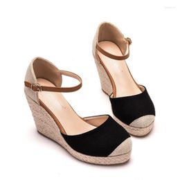Sandals Water Platform Wedge Heel 9cm Rope Straw Mat Woven High Mary Jane Large Size Women's C619