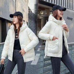 Women's Trench Coats Short Style Cotton Padded Winter Jacket Women Casual Stand Collar Parkas Female Fashion Shiny Outwear