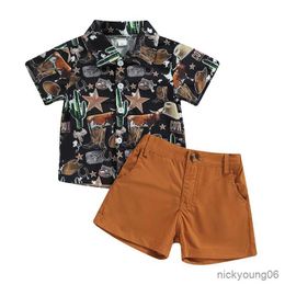 Clothing Sets Toddler Boys Gentleman Outfits Summer Cactus Print Short Sleeve Button Up Shirt and Casual Shorts For Kids Set