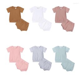 Clothing Sets Summer Kids Baby Girls Clothes Casual Solid Colour Boys Children's Ribbed T-Shirts Pants 2 Pieces Short For