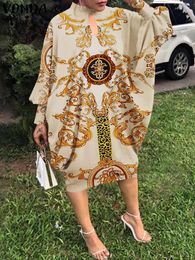 Casual Dresses VONDA 2023 Summer Bohemian Midi Dress Women Long Bat Sleeve Floral Printed Party Sundress Vintage Robe Femme Oversized