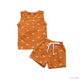 Clothing Sets 0-24M Newborn Clothes Summer Outfits Toddler Baby Boys Sun Printed Sleeveless Top and Shorts Cotton