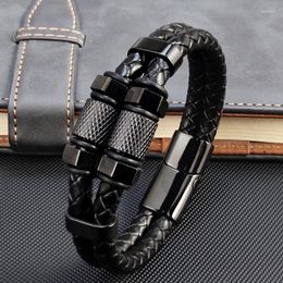 Charm Bracelets Fashion Luxury Stainless Steel Beaded Hexagon Bracelet Men's Jewellery Classic Multilayer Braided Leather Homme Men Gift