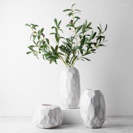 Vases Nordic Ins Ceramic Vase Decoration Simple Living Room Desktop Dried Flower Floral Marble Flat Plaid Home