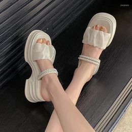 Slippers High Heels String Bead Summer Women Shoes Party Sandals 2023 Open Toe Flip Flops Casual Dress Ladies Slides