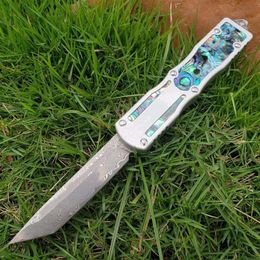 Abalone damascus tanto blade double action automatic auto tactical camping knife hunting fodling knives POCKET TOOL xmas gift knif303w