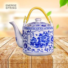 Teaware 2L/2.8L Ceramic Teapot Large Capacity Cold Kettle Blue And White Porcelain Handle Pot Make Tea Pot For Home Restaurant