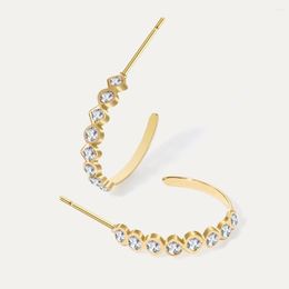 Hoop Earrings YACHAN 14K Gold Plated Stainless Steel Stud For Women Cubic Zirconia Mosaic Geometry Earring Trendy Jewellery Gift