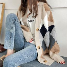 Women's Jackets 2023 Spring Fashion Trend Women's Sweater Plaid V-neck Cardigan Button Puff Sleeve Oversized Top