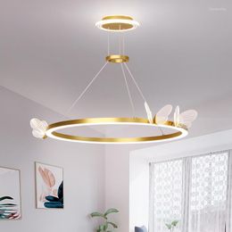 Chandeliers Nordic Ring Pendant Lamp Living Room Modern Luxurious Dining Crystal Chandelier Bedroom Butterfly Aviation Aluminum Light