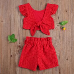 Clothing Sets Children's Set Jacquard Flying Sleeve Backless T-shirt and Shorts Two-piece Suit for Birthday Party Summer