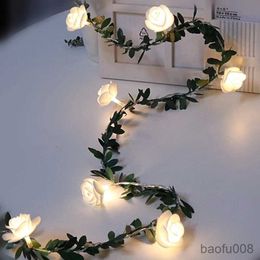 Sachet Bags 10/20Leds White 1.5/3Meter Rose Flower String with Lights Wedding Table Decorations Glowing Artificial Rose Garland R230605