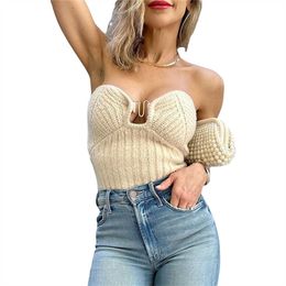 Tanks Camis Women's 2023 Fashion Sexy Strapless Wrapped Chest Backless Crop Tank Knitted Solid Color Party Summer Tube Top P230605