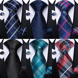 Bow Ties Blue Red Black Plaid Fashion Brand Men's Silk Set Luxury Wedding Neck Tie Pocket Square Cufflinks Gift For Men Drop