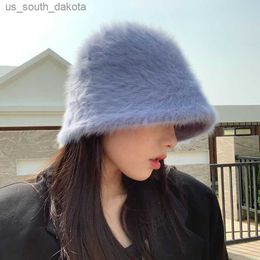 2020 Hat winter women's fashion Solid Colour rabbit fur hat bucket cap fisherman's hat retro knitted wool basin Bucket Hat L230523