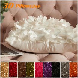 Pillow Polyester Satin 3D Plant Leaves Embroidery Pillowcase 11 Color Modern Decorative Sofa Cover Year Christmas Home Decor