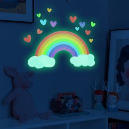 Cartoon Rainbow Luminous Wall Stickers Glow In The Dark Fluorescent Cloud Heart Wall Decal For Baby Kid Rooms Nursery Home Decor