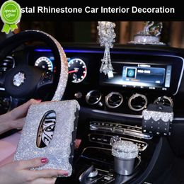 New Luxury Diamond Crystal Car Steering Wheel Covers for Girls Women Rhinestone Ashtray Tissue Box Car Interior Decor Accessories