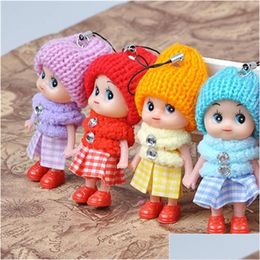 Stuffed Plush Animals 8Cm Clown Mobile Phone Pendant Plaid Skirt Knitted Hat Lovely Doll Mini Girls Ornaments Toys Gift Dolls Orig Dhcjw