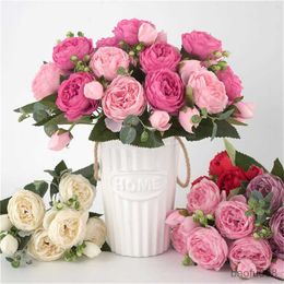 Sachet Bags 30CM Fake Roses Silk Peony Artificial Flowers Cheap New Year's Christmas Decorations for Home Wedding Bridal Bouquet Indoor R230605