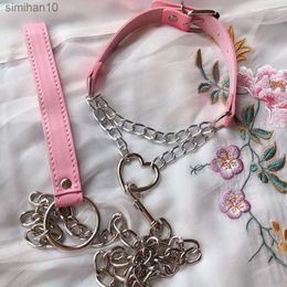 Fetish Gothic Heart-shaped Collar Chain Choker BDSM Collar Sexy Leash Ring Steel Chain Slave Bondage Toys for Lover Role Play L230518