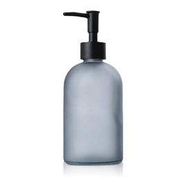 Dispenser di sapone per le mani in vetro per lozione di sapone oli essenziali grigio smerigliato 410 ml