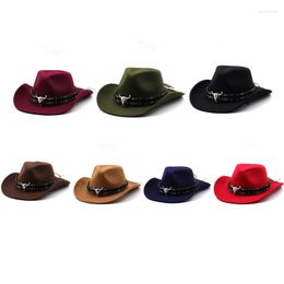 Berets Retro Fashion Big Brim Hat Jazz Top Cow For Head Western Cowboy Unisex Cashmere Hipster SunProtect Felt