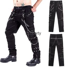 Men's Pants Spring Summer Men's Hip Hop Punk Cargo With Multi Zippers Fashion Harajuku Black Trousers Men Gothic Sweatpants Streetwear
