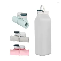 Water Bottles 600ml Folding Silicone Bottle Outdoor Sports Cup With Handle Portable Travel Fitness Foldable For Cycling Camp