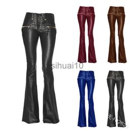 Women's Pants Capris Faux Leather Flare Pants High Street Ladies Harajuku Aesthetic Female Trousers Y2K Spring pants celebrity style J230605