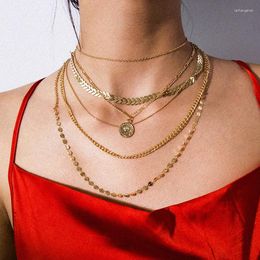 Pendant Necklaces Vintage Multilayer Chains Necklace Women Round Copper Sequins Coin Ladies Geometric Clavicle Jewellery