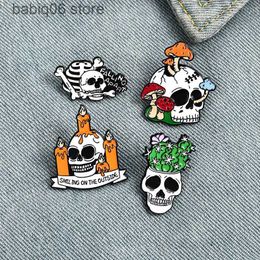 Pins Brooches Cartoon creativity personalized skull alloy brooch personalized skull head mushroom candle cactus shaped brooch badge T230605