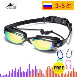 goggles Professional Swimming Goggles Glasses with Earplugs Nose Clip Electroplate Waterproof Silicone Adluts 230605