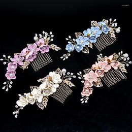 Hair Clips Combs Flower Jewelry Women Pearl Rhinestone Headdress Brides Elegant Wedding Accessories Leaves Headwear