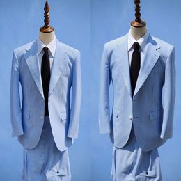Fashion Pinstripe Men Wedding Tuxedos Slim Fit Peaked Lapel Groom Wear 2 Pieces Set Blazer Pants Formal Costume Homme