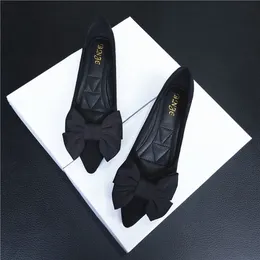 Flat Shoes Womens 2023 Spring Shallow Pointed Bow Korean Version of Four Seasons Shoes Velvet Plus Size Womens Shoes 34-43