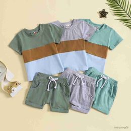 Clothing Sets Kids Baby Boys Summer Casual Clothes Contrast Colour Short Sleeve T-Shirts Elastic Rolled Hem Shorts Sportwear