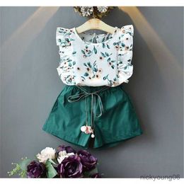 Clothing Sets 1-5Y Fashion Toddler Kids Baby Girls Summer Floral Print T-shirts Tops and Bowknot Casual Shorts Pants Outfits