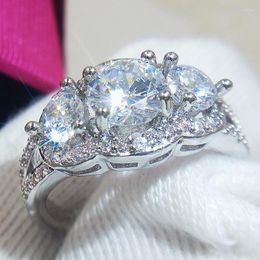 Cluster Rings 2023 Trendy Jewellery S925 For Women Cubic Zirconia Charms Bridal Wedding Engagement White Gold Colour Drop