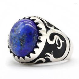 Cluster Rings Men Ring With Natural Blue Lapis Lazuli Stone 925 Sterling Silver Domineering Drogan Male Women Turkish Energy Jewelry