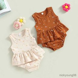 Clothing Sets Toddler Baby Girls Summer Outfit Ruffled Hem Floral Sleeveless Tank Tops and Elastic Casual Shorts Set