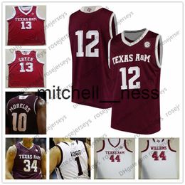 Mit8 Custom Texas A&M Aggies College Basketball white red Stitched Any Name Number #1 Savion Flagg 2 TJ Starks 21 Christian Mekowulu Jersey S-4XL