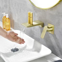 Bathroom Sink Faucets Waterfall Faucet Shelf Basin Water Mixer Tap Golden Wall Mounted Brass Elegant Life Decoration