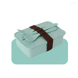 Dinnerware Sets Bamboo Fiber Lunch Box Silicone Environmental Protection Microwaveable Student Portable Set With Knife Fork Spoon