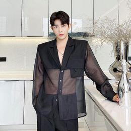 Men's Suits C Y 2023 See Through Design Summer Blazer Ins Versatile Organza Sunscreen Suit Jacket For Men And Women Black White Tops 9Y7867